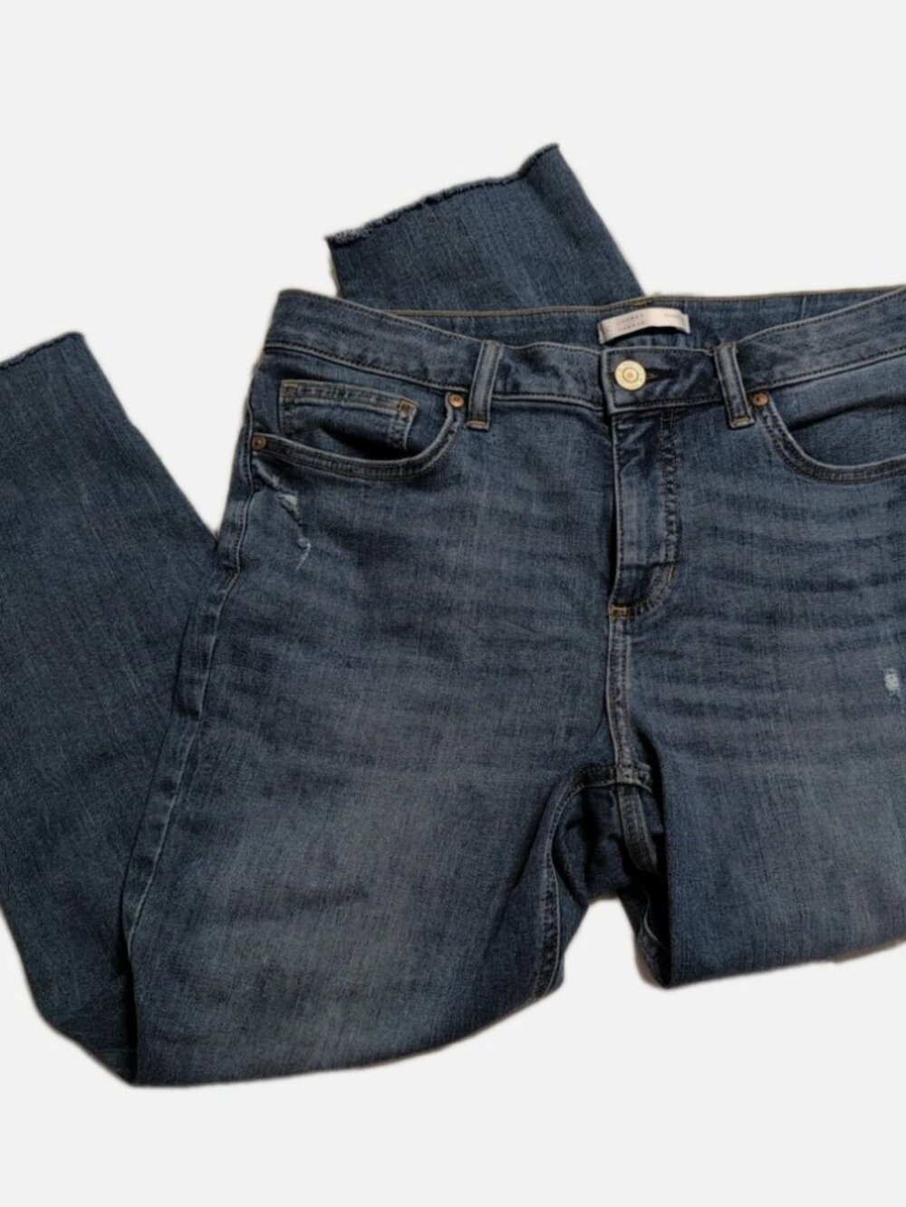 LC Lauren Conrad Skinny Crop Distressed Jeans Womens Size 14 Frayed Hem Mid Rise